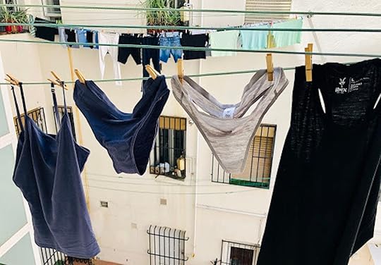 ibex merino wool underwear hanging on clothes line