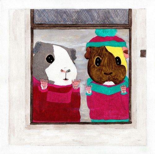 Rachel E Smith guinea pig painting Camille and Dagmar are at the Door