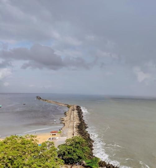 The Thangassery Sea Bridge, also known as Pulimutt, as seen from the lighthouse.