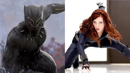 Black Panther and Black Widown to their classic "superhero pose" in the MCU.