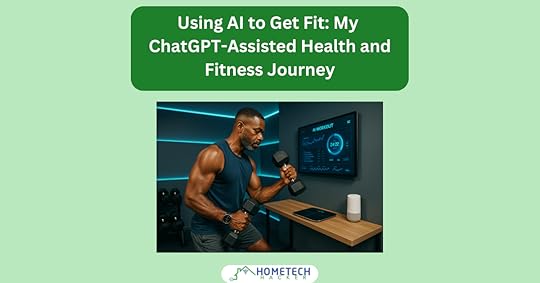 A fit African American man working out with wearable fitness devices, representing a technology-assisted fitness journey with AI providing data and coaching on a screen.