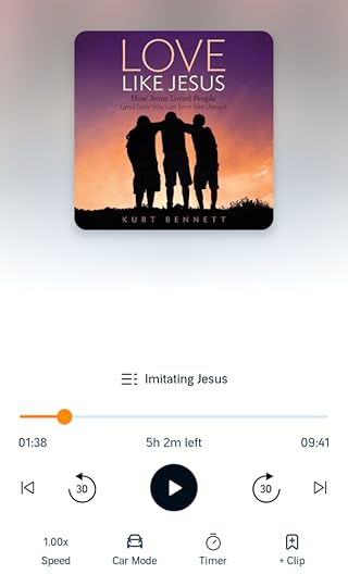 Cover of the audiobook 'Love Like Jesus: How Jesus Loved People (and how you can love like Jesus)' by Kurt Bennett, featuring three silhouetted figures against a colorful sunset.