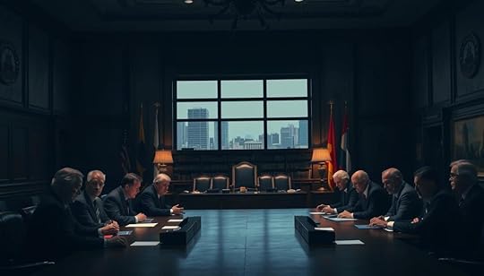 A dimly lit government office, the walls adorned with flags and official seals. In the foreground, a panel of somber-faced officials seated at a long table, engaged in a serious discussion. Subtle lighting casts dramatic shadows, conveying a sense of gravitas and solemnity. The middle ground features a backdrop of towering bookshelves and ornate furnishings, suggesting the weight of bureaucracy and legal precedent. In the background, a large window offers a glimpse of the bustling city outside, a reminder of the broader context and implications of the proceedings. The overall atmosphere is one of sober deliberation, as the representatives of the Ministry of Foreign Affairs and the Ministry of Law grapple with a sensitive and complex issue.