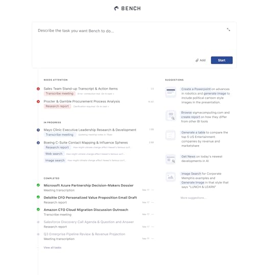 Topical prompt suggestion user interface in Bench