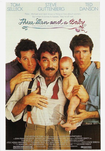 Tom Selleck, Steve Guttenberg and Ted Danson in Three Men and a Baby (1987)