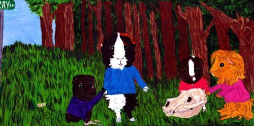 Rachel E Smith guinea pigs painting Salem, Horace, Ozymandias, Danger Crumples