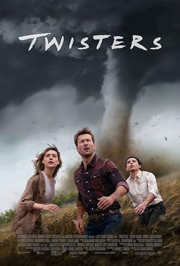 Man, Woman, and another man all standing in a windy field of wheat with a gray sky in the background and a brownish twister behind them