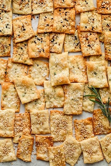 homemade crackers in various flavors including everything bagel, rosemary, and sesame seed.