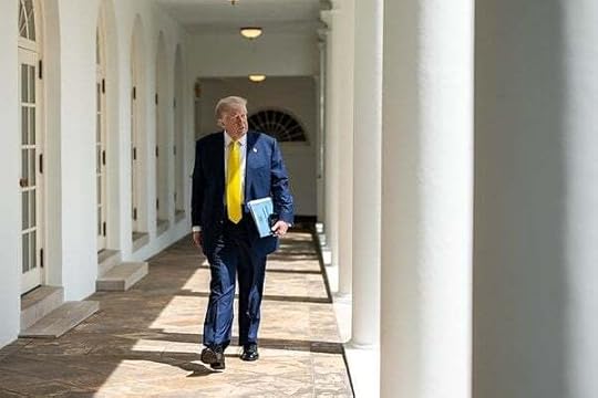 President Donald Trump walks on the West Colonnade to the Oval Office, Monday, July 21, 2025. (Official White House photo by Molly Riley)