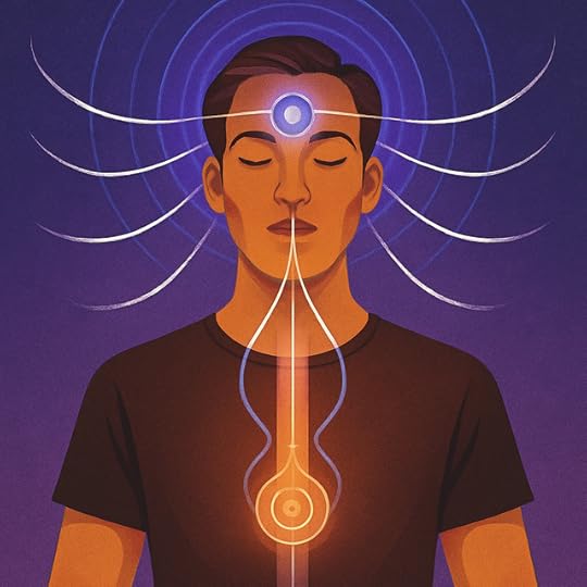 Illustration of a person meditating with rising energy flow through the spine to the third eye, symbolizing how to open my third eye.