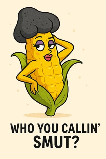A cartoon corn character with a black hairstyle, winking and striking a pose, with the text 'WHO YOU CALLIN' SMUT?' below.
