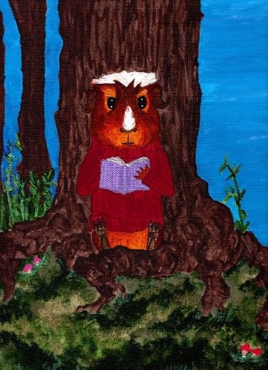 Rachel E Smith guinea pig painting Peregrine Reading under a tree