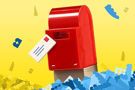 A red LEGO mailbox and white letter
