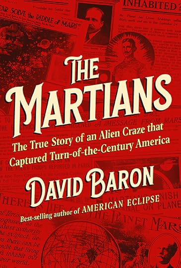 A red book cover with headlines muted in back ground with the bold title and author's name standing out.