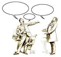 cartoon of two men with empty dialogue bubbles above their heads