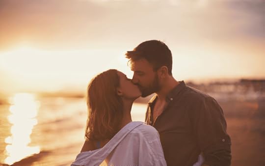 summer couple in love and kissing