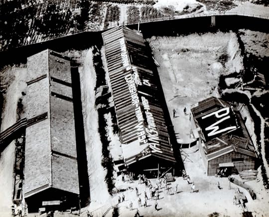 Allied POWS in Nagoya, Japan leave messages of thanks on the roofs of their huts for supplies dropped to them from aircraft from the USS Wasp, 28 Aug 1945 (US National Museum of Naval Aviation)