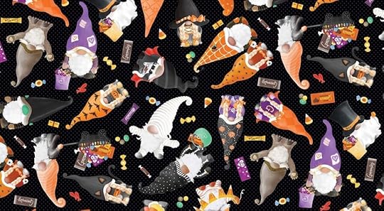 Spooktacular Gnomes Halloween Party Gnomes Black Fabric by the Yard available at Nancy Zieman Productions at ShopNZP.com