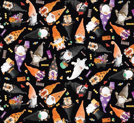 Spooktacular Gnomes Halloween Party Gnomes Black Fabric by the Yard available at Nancy Zieman Productions at ShopNZP.com.jpeg