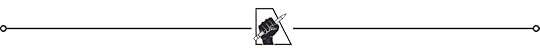 Black line with small circles at the edges and an icon with a raised fist holding a pencil in the middle
