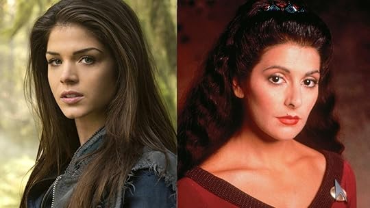 (Left) Marie Avgeropoulos in The 100 (Right) Marina Sirtis as Deanna Troi in Star Trek: TNG.