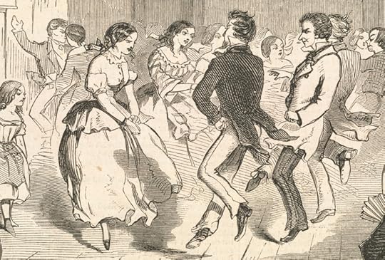 ContraDance illustration of women and men performing the group dance as drawn by Winslow Homer.