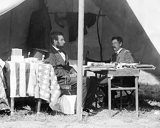 Photo of Abraham Lincoln and George McClellan in October 1862, a signal event in Lincoln's rise to greatness