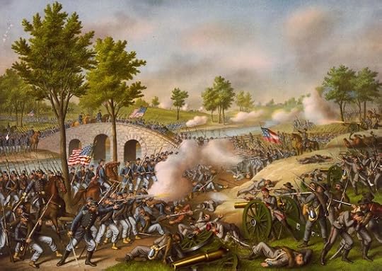 Painting of the Battle of Antietam in September 1862, a wastershed event in Lincoln's rise to greatness