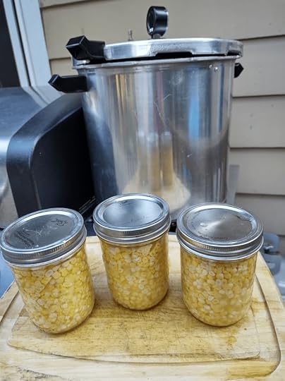 Jars of corn ready to go into a pressure canner.