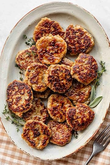 platter of maple chicken breakfast sausage.
