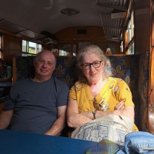 Rory and Debbie on a steam train