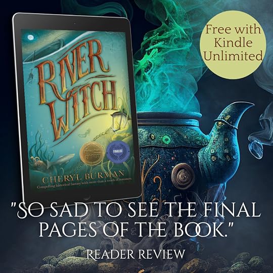 River Witch cover against a backdrop of a magical looking teapot