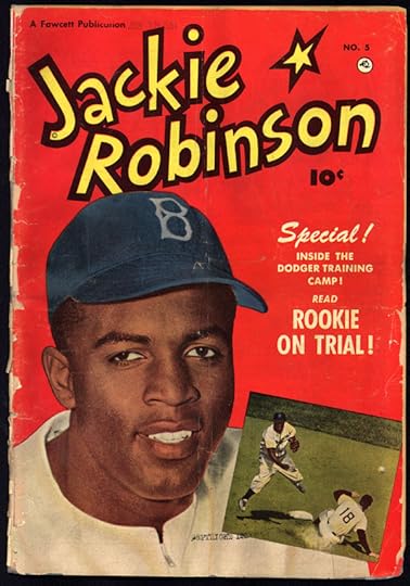 Front cover of Jackie Robinson comic book (issue #5), 1951, showing Jackie Robinson in Brooklyn Dodgers cap (Library of Congress: ppmsc.00133)