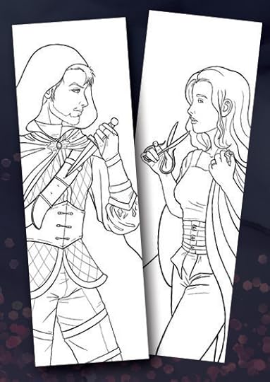 Line art bookmark of Thea and Gil from the Assassin's Bride for coloring