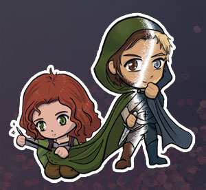 A chibi drawing of Thea and Gil from The Assassin's Bride