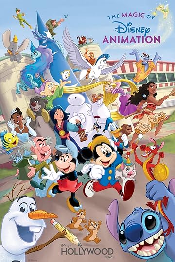 A poster with Disney characters for the new animation building at Hollywood Studios