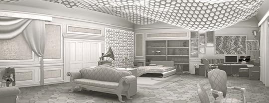 An opulent room upholstered and decorated entirely in white.