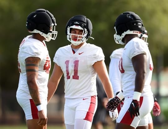 Stanford University linebacker Tevarua Tafiti (11) takes part in football practice on Wednesday, July 23, 2025, in Palo Alto, Calif. (Aric Crabb/Bay Area News Group)