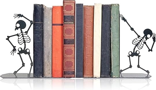 metal skeleton skull bookends