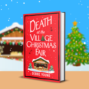 cover of Death at the Village Christmas Fair against a snowy backdrop 