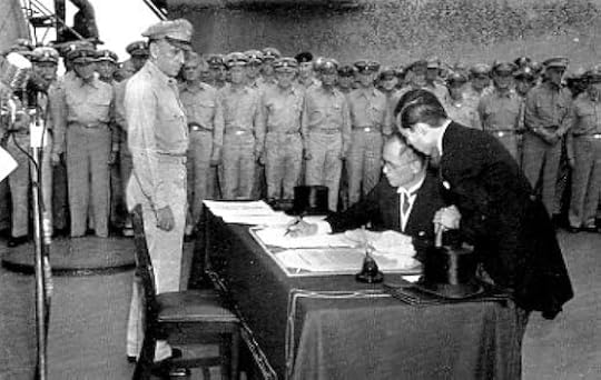 Photo of the Japanese surrender, which followed the events in this alternate history of the final days of World War II