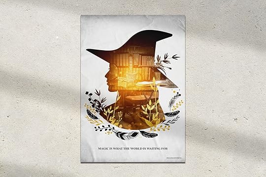 Picture of an autumn witch in a library 