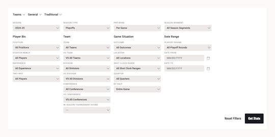 NBA Stats search Web application UI
