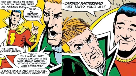 Shazam and Guy Gardner interact in the pages of Justice League International.