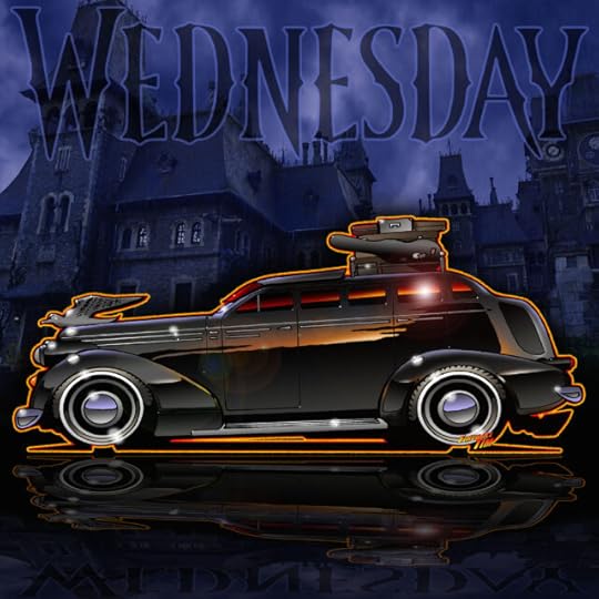 Wednesday Automotive Pop Culture Movie and TV Car Art by Fireball Tim Garage