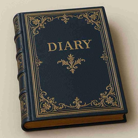 An antique book with an ornate cover and the word Diary