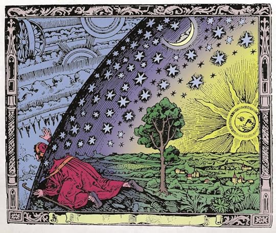 Flammarion-Holzschnitt: Der Gelehrte blick über den Erdenrand