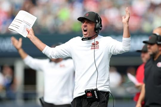 SEATTLE, WASHINGTON - SEPTEMBER 07: Head coach Kyle Shanahan of the San Francisco 49ers reacts during the second quarter against the Seattle Seahawks during the game at Lumen Field on September 07, 2025 in Seattle, Washington. (Photo by Steph Chambers/Getty Images)