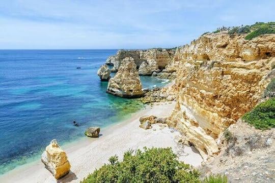 Landscape of cliffs at Marinha Beach in the Algarve, Portugal
