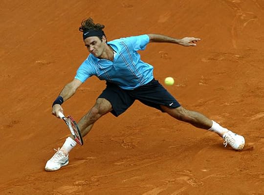 Roger Federer of Switzerland, in action, defeating Nikolay Davydenko, of Russia, 7-5, 7-6, 7-6 in the semi final of the 2007 French Open in Roland...